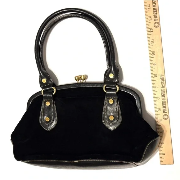 Franco Sarto Black Crushed Velvet Like Handbag Whimsy-Goth Vintage Kiss Lock - Picture 15 of 16